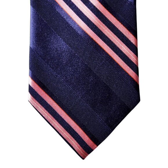 Hart Schaffner Marx Necktie Tie Mens Blue Pink Black Striped Silk Handmade USA - Picture 1 of 5